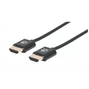 Manhattan HDMI-Kabel mit Ethernet (Ultra Thin), 4K@60Hz (Premium High Speed), 1m, Stecker auf Stecker, Schwarz, Ultra HD 4k x 2k, Voll geschirmt, Vergoldete Kontakte, Lebenslange Garantie