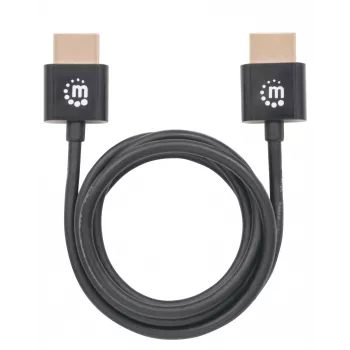 Manhattan HDMI-Kabel mit Ethernet (Ultra Thin), 4K@60Hz (Premium High Speed), 1m, Stecker auf Stecker, Schwarz, Ultra HD 4k x 2k, Voll geschirmt, Vergoldete Kontakte, Lebenslange Garantie