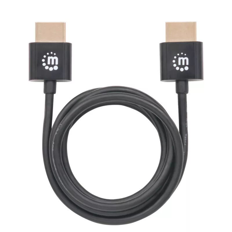 Manhattan HDMI-Kabel mit Ethernet (Ultra Thin), 4K@60Hz (Premium High Speed), 1m, Stecker auf Stecker, Schwarz, Ultra HD 4k x 2k, Voll geschirmt, Vergoldete Kontakte, Lebenslange Garantie