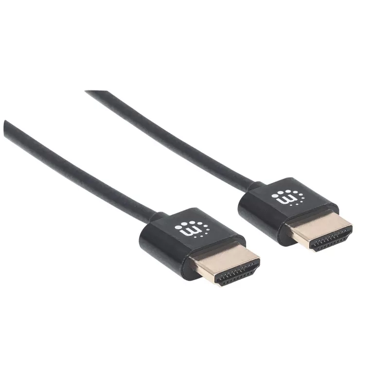 Manhattan HDMI-Kabel mit Ethernet (Ultra Thin), 4K@60Hz (Premium High Speed), 1m, Stecker auf Stecker, Schwarz, Ultra HD 4k x 2k, Voll geschirmt, Vergoldete Kontakte, Lebenslange Garantie