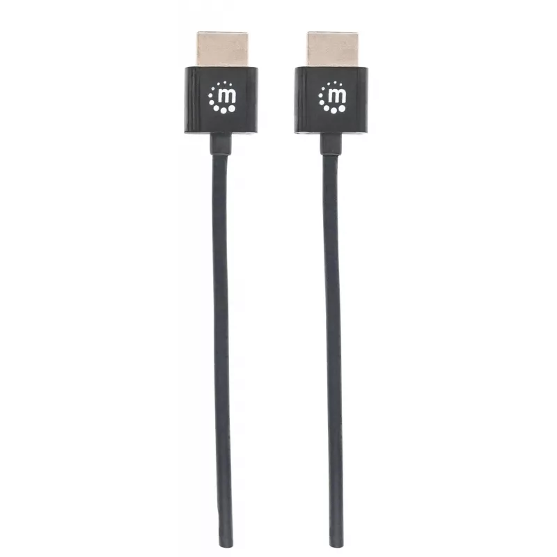 Manhattan HDMI-Kabel mit Ethernet (Ultra Thin), 4K@60Hz (Premium High Speed), 1m, Stecker auf Stecker, Schwarz, Ultra HD 4k x 2k, Voll geschirmt, Vergoldete Kontakte, Lebenslange Garantie