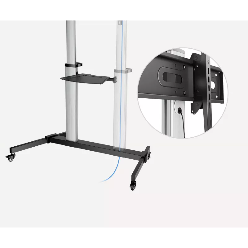 Manhattan Trolley-Montageständer für Fernseher & Monitore, Für Bildschirme: 37 Zoll bis 100 Zoll, VESA-Kompatibilität: alle zwischen 200x200 und 1000x600 mm – überprüfen Sie die Abmessungen der vier Befestigungslöcher auf der Rückseite des Bildschirms, um sicherzustellen, dass es passt, Max. 80 kg, Höhenverstellbar 1200 bis 1600 mm, LFD, Halterung