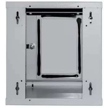 Intellinet 10 Zoll Netzwerkschrank - Wandmontage (Standard), 6HE, 300 mm tief, Grau, montiert, max. 60 kg, auch für den Einsatz auf dem Schreibtisch oder Boden geeignet, nutzbare Tiefe 265 mm, Metall- & Glastür, Rückwand, abnehmbare Seitenwände, Teile für die Wandmontage (z. B. Schrauben/Dübel) nicht im Lieferumfang enthalten