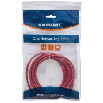 Intellinet Netzwerk-Patchkabel, Cat6, 0,5m, Rot, CCA, U/UTP, PVC, RJ45, vergoldete Kontakte, rastnasenlos, angespritzter Knickschutz, lebenslange Garantie