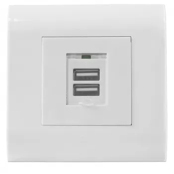 Intellinet 2-Port USB-A Wandsteckdose mit Abdeckung, zwei Ladeanschlüsse mit Sicherheitsabdeckung, 5 V / 2,1 A Ausgang, 80 x 80 europäische Abdeckung