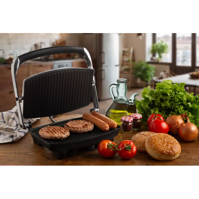 Ariete 1911 Toast & Grill schlank - Antihaftbeschichtete elektrische Platte für Toast und Sandwich - gerippte Platte - 1000 Watt - Silber