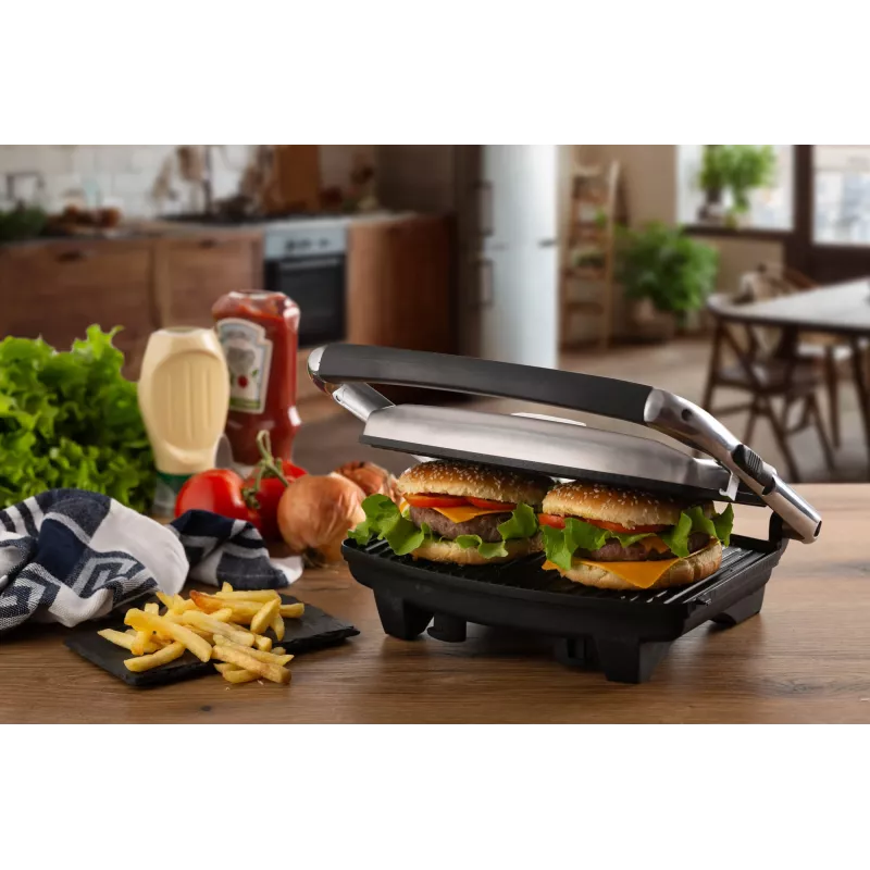 Ariete 1911 Toast & Grill schlank - Antihaftbeschichtete elektrische Platte für Toast und Sandwich - gerippte Platte - 1000 Watt - Silber