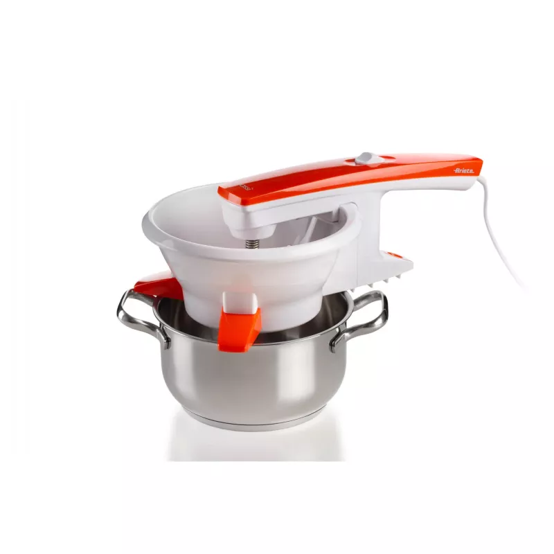 Ariete 261 Passì – Elektrische Gemüsemühle – 3 Edelstahlscheiben – an jeden Behälter anpassbar – 25 Watt – Weiß und Orange
