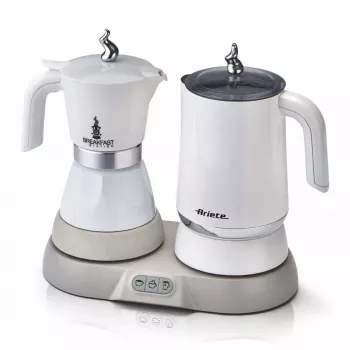 Ariete 1344 Breakfast Station, 3 Geräte in 1: Moka Pot, Wasserkocher, Milchaufschäumer für warme und kalte Milch, 500 W, 2/4 Tassen, hält Kaffee warm, 5 Funktionen, Weiß