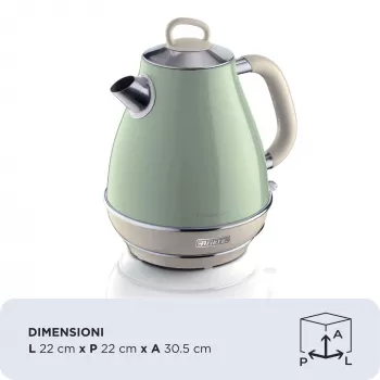 Ariete 2869 Vintage Wasserkocher, Edelstahl, 1,7 l, automatische Abschaltung, 2000 W, für Wasser, Tee und Kräutergetränke, Pastellgrün