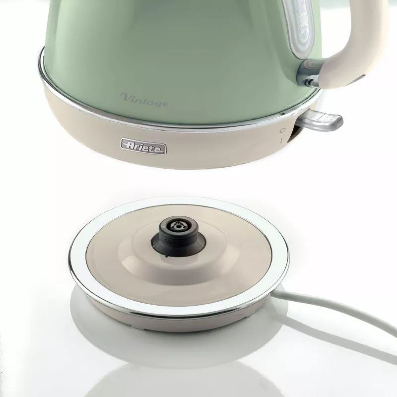 Ariete 2869 Vintage Wasserkocher, Edelstahl, 1,7 l, automatische Abschaltung, 2000 W, für Wasser, Tee und Kräutergetränke, Pastellgrün