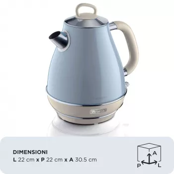 Ariete 2869 Vintage Wasserkocher, Edelstahl, 1,7 L, automatische Abschaltung, 2000 W, für Wasser, Tee und Kräutergetränke, Pastellblau