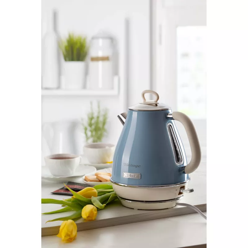 Ariete 2869 Vintage Wasserkocher, Edelstahl, 1,7 L, automatische Abschaltung, 2000 W, für Wasser, Tee und Kräutergetränke, Pastellblau