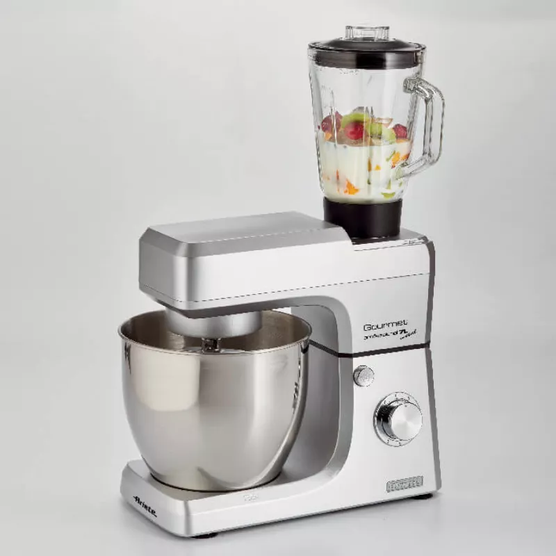 Ariete 1598 Gourmet Professional 7L Metal - Planetenrührwerk mit Mixer - Edelstahlschüssel - 7 L - Glaskrug - 1200 Watt - 6 Geschwindigkeiten