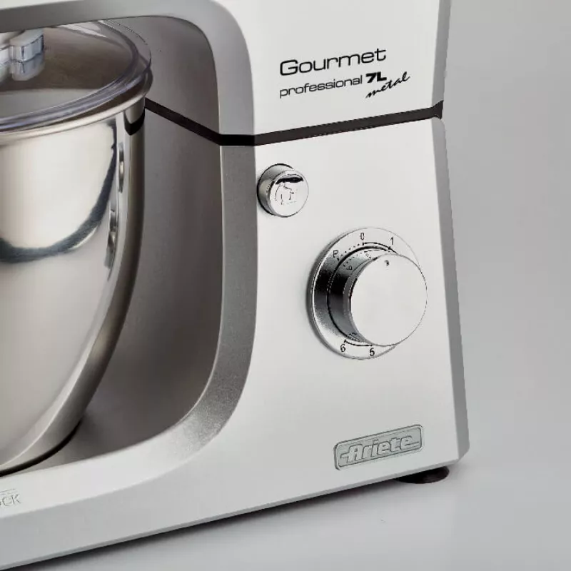 Ariete 1598 Gourmet Professional 7L Metal - Planetenrührwerk mit Mixer - Edelstahlschüssel - 7 L - Glaskrug - 1200 Watt - 6 Geschwindigkeiten