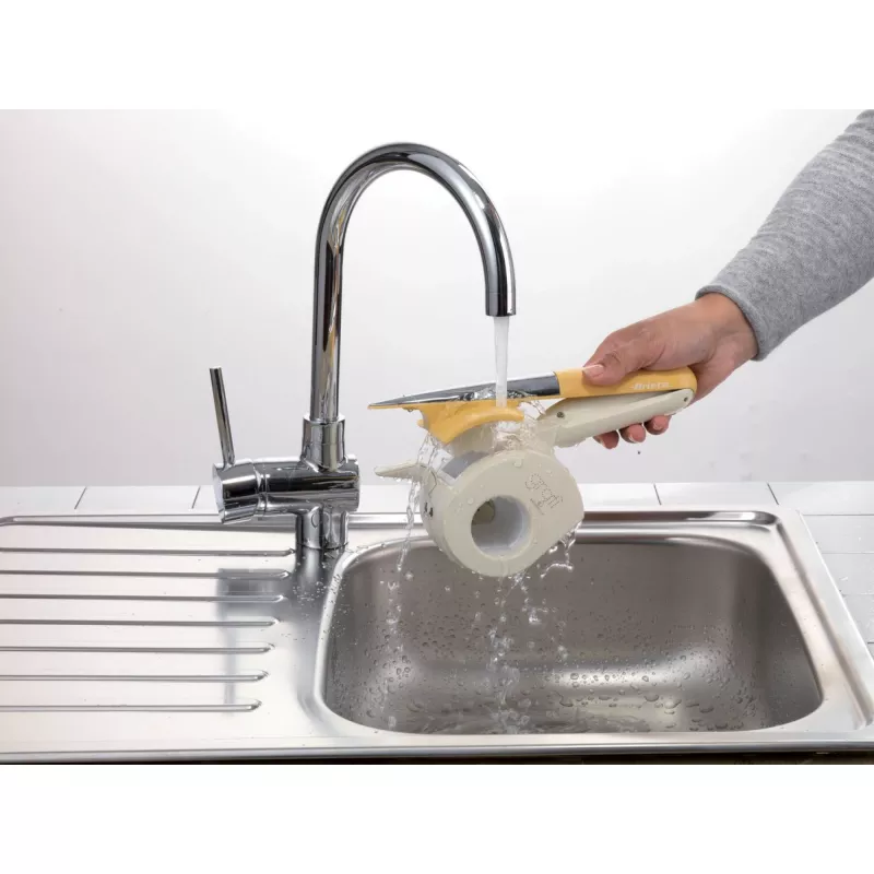 Ariete 457 Gratì Waterproof – Wasserdichte elektrische Reibe – Kabellos – Unter fließendem Wasser abwaschbar – 2 Edelstahlwalzen – Weiß und Gelb