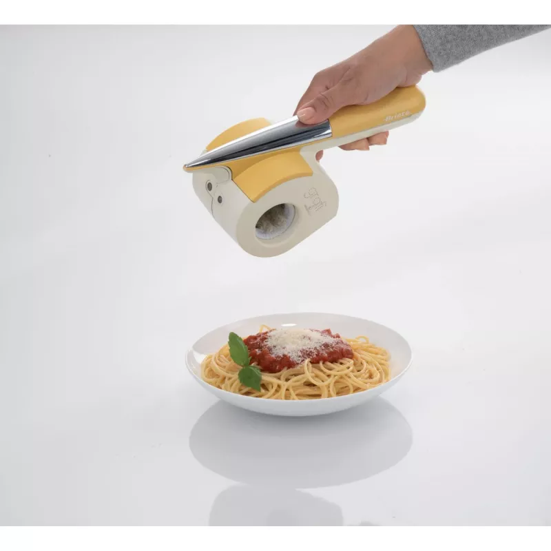 Ariete 457 Gratì Waterproof – Wasserdichte elektrische Reibe – Kabellos – Unter fließendem Wasser abwaschbar – 2 Edelstahlwalzen – Weiß und Gelb