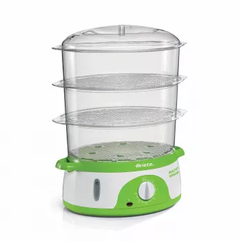 Ariete 911 Healthy Steam - Elektrischer Dampfgarer - 3 Körbe - Reisbehälter - Timer 60 Min. - 800 Watt - 9 Liter - Weiß und Grün