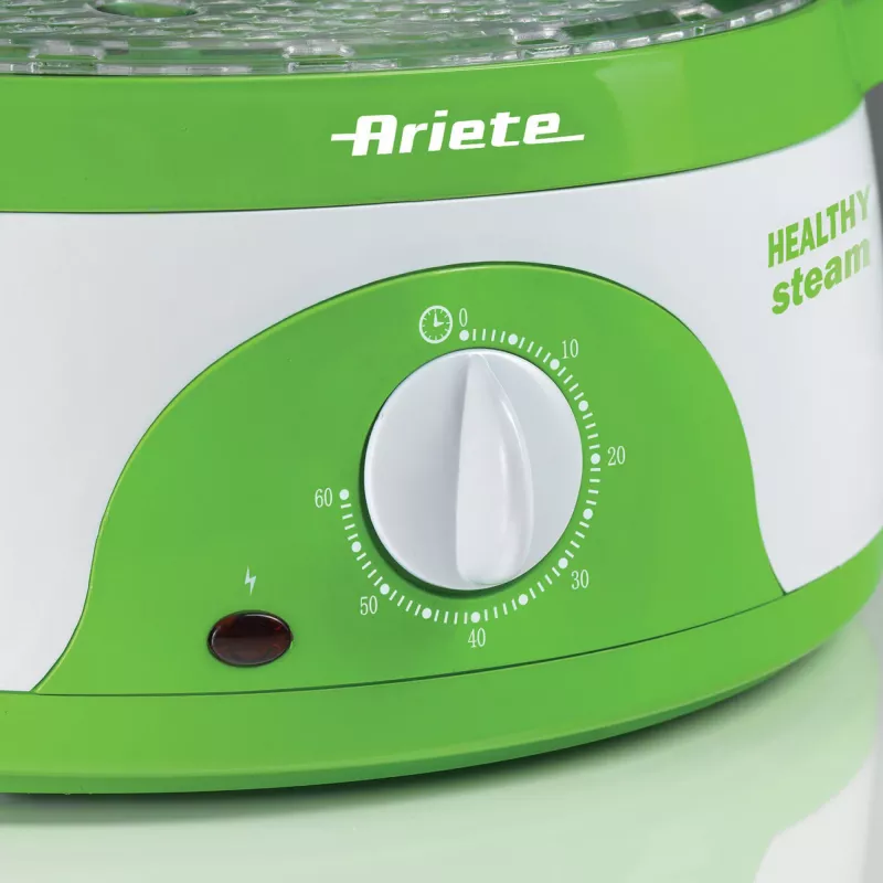 Ariete 911 Healthy Steam - Elektrischer Dampfgarer - 3 Körbe - Reisbehälter - Timer 60 Min. - 800 Watt - 9 Liter - Weiß und Grün