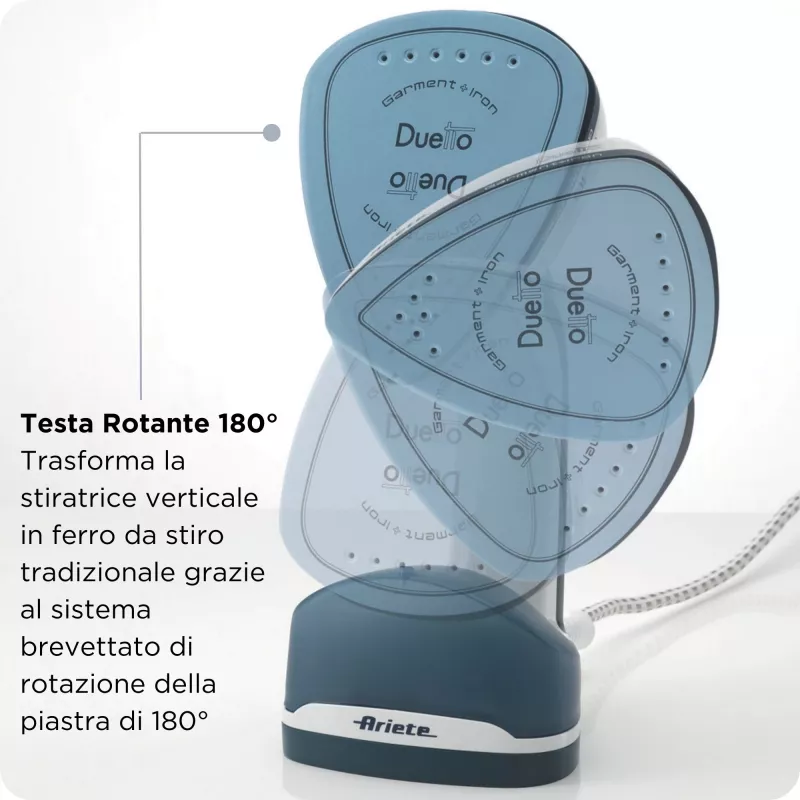 Ariete 6246 Duetto Kleiderbügeleisen - Vertikalbügler und Bügeleisen mit antihaftbeschichteter Keramiksohle - 1000 Watt - Weiß und Blau
