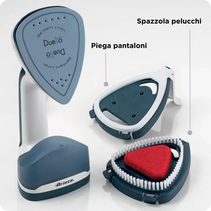 Ariete 6246 Duetto Kleiderbügeleisen - Vertikalbügler und Bügeleisen mit antihaftbeschichteter Keramiksohle - 1000 Watt - Weiß und Blau