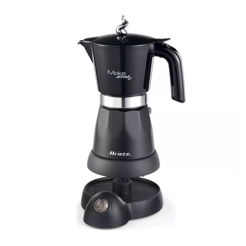 Ariete 1368 Moka Aroma, Elektrischer Mokkakocher, 4/6 Tassen, 480 W, Auto-Abschaltung, Hält Temperatur bei 30 Grad, Schwarz