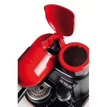 Ariete 1318 Moderna Espressomaschine mit integriertem Kaffeemahlwerk, für Kaffeebohnen und Kaffeepulver, Milchaufschäumer Cappuccinatore, 1- und 2-Tassen-Filter, 1080 W, 800 ml, Rot