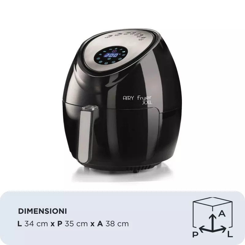 Ariete 4618 Airy Fryer XXL - Heißluftfritteuse - 2,5 kg Pommes frittieren - 7 Liter - Kochen ohne Öl und Fett - 1800 Watt - Schwarz