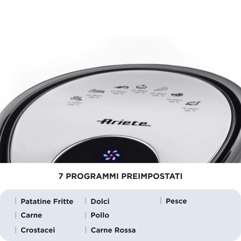 Ariete 4618 Airy Fryer XXL - Heißluftfritteuse - 2,5 kg Pommes frittieren - 7 Liter - Kochen ohne Öl und Fett - 1800 Watt - Schwarz