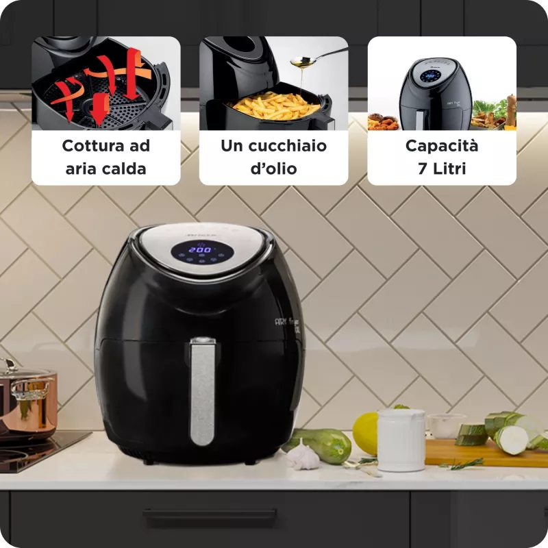 Ariete 4618 Airy Fryer XXL - Heißluftfritteuse - 2,5 kg Pommes frittieren - 7 Liter - Kochen ohne Öl und Fett - 1800 Watt - Schwarz