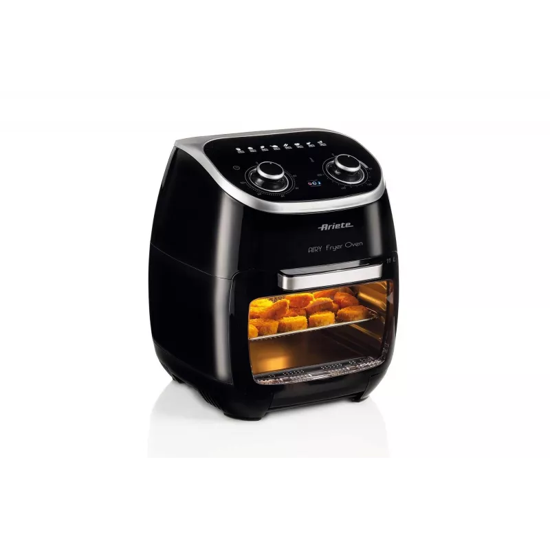 Ariete 4619 Airy Fryer Ofen – Heißluftfritteuse und Elektrobackofen mit Drehspieß – Rotierender Korb – Dörrautomat – 2000 Watt – 11 Liter – Stahl