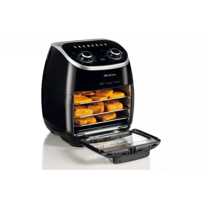 Ariete 4619 Airy Fryer Ofen – Heißluftfritteuse und Elektrobackofen mit Drehspieß – Rotierender Korb – Dörrautomat – 2000 Watt – 11 Liter – Stahl