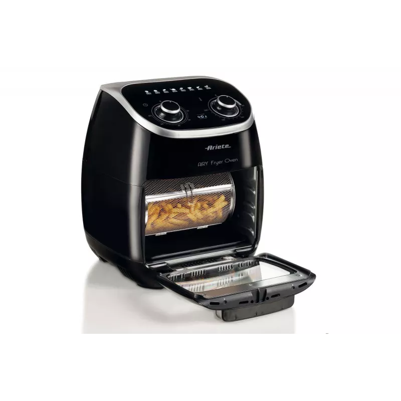 Ariete 4619 Airy Fryer Ofen – Heißluftfritteuse und Elektrobackofen mit Drehspieß – Rotierender Korb – Dörrautomat – 2000 Watt – 11 Liter – Stahl