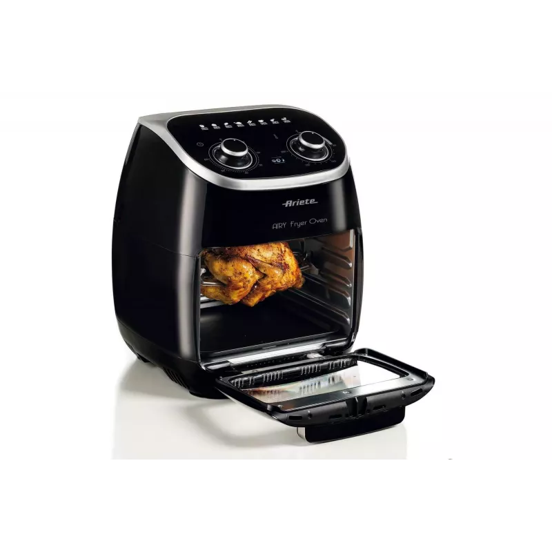 Ariete 4619 Airy Fryer Ofen – Heißluftfritteuse und Elektrobackofen mit Drehspieß – Rotierender Korb – Dörrautomat – 2000 Watt – 11 Liter – Stahl