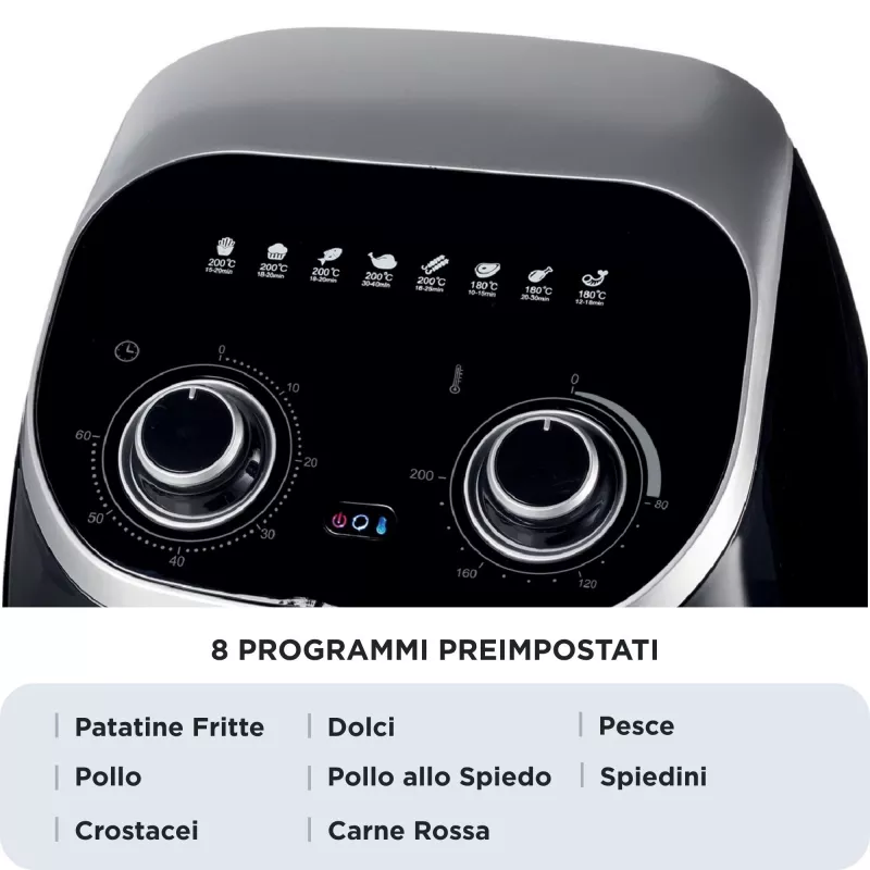 Ariete 4619 Airy Fryer Ofen – Heißluftfritteuse und Elektrobackofen mit Drehspieß – Rotierender Korb – Dörrautomat – 2000 Watt – 11 Liter – Stahl