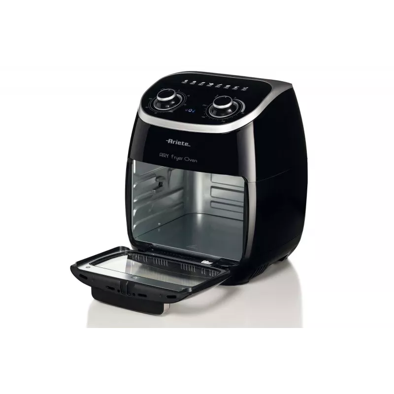 Ariete 4619 Airy Fryer Ofen – Heißluftfritteuse und Elektrobackofen mit Drehspieß – Rotierender Korb – Dörrautomat – 2000 Watt – 11 Liter – Stahl