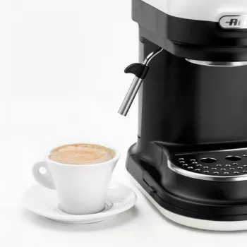 Ariete 1318 Moderna Espressomaschine mit integriertem Kaffeemühler, für Kaffeebohnen und Kaffeepulver, Milchaufschäumdüse für Cappuccino, 1- und 2-Tassen-Filter, 1080 W, 800 cc, Weiß