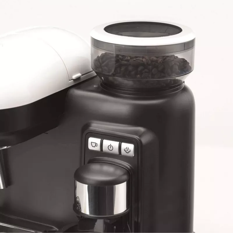 Ariete 1318 Moderna Espressomaschine mit integriertem Kaffeemühler, für Kaffeebohnen und Kaffeepulver, Milchaufschäumdüse für Cappuccino, 1- und 2-Tassen-Filter, 1080 W, 800 cc, Weiß