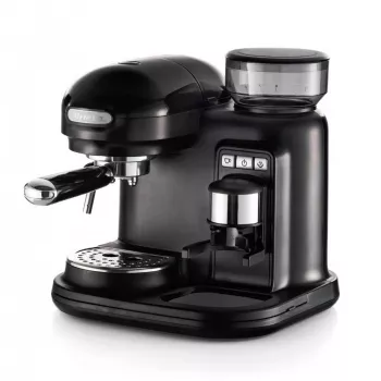 Ariete 1318 Moderna Espressomaschine mit integriertem Kaffeemahlwerk, für Kaffeebohnen und gemahlenen Kaffee, Milchaufschäumer für Cappuccino, 1- und 2-Tassen-Filter, 1080 W, 800 ml, Schwarz