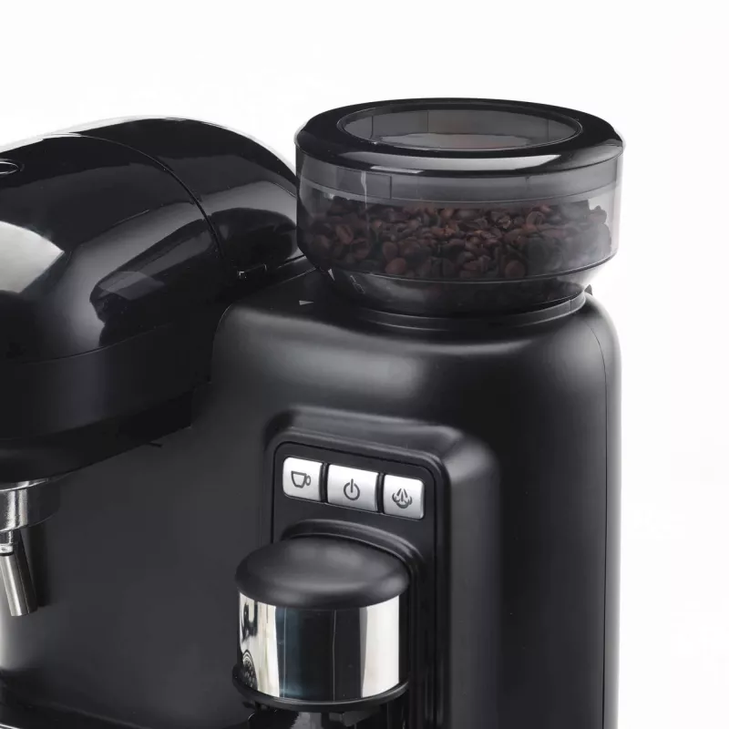 Ariete 1318 Moderna Espressomaschine mit integriertem Kaffeemahlwerk, für Kaffeebohnen und gemahlenen Kaffee, Milchaufschäumer für Cappuccino, 1- und 2-Tassen-Filter, 1080 W, 800 ml, Schwarz