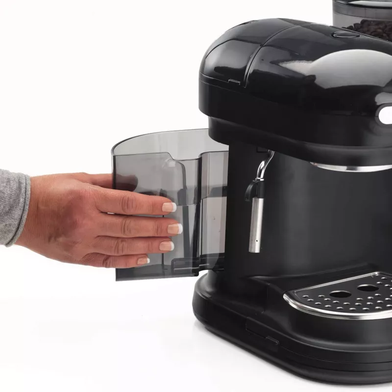Ariete 1318 Moderna Espressomaschine mit integriertem Kaffeemahlwerk, für Kaffeebohnen und gemahlenen Kaffee, Milchaufschäumer für Cappuccino, 1- und 2-Tassen-Filter, 1080 W, 800 ml, Schwarz