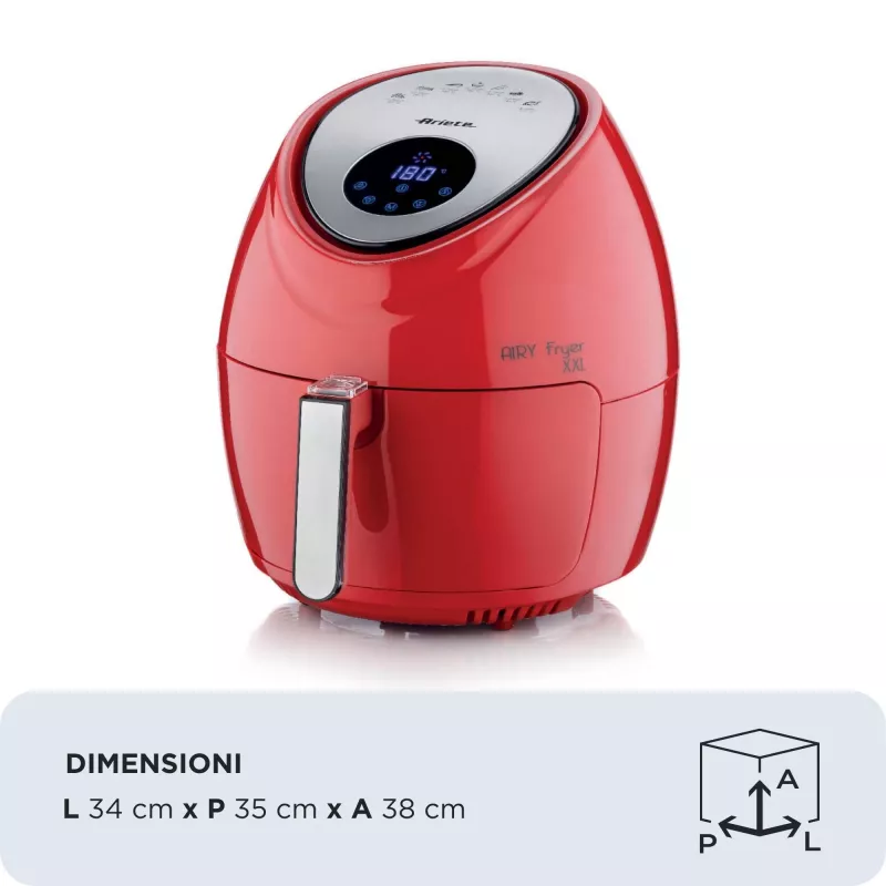 Ariete 4618 Airy Fryer XXL - Heißluftfritteuse - Braten Sie 2,5 kg Pommes frites - 7 Liter - Kochen ohne Öl und Fett - 1800 Watt - Rot