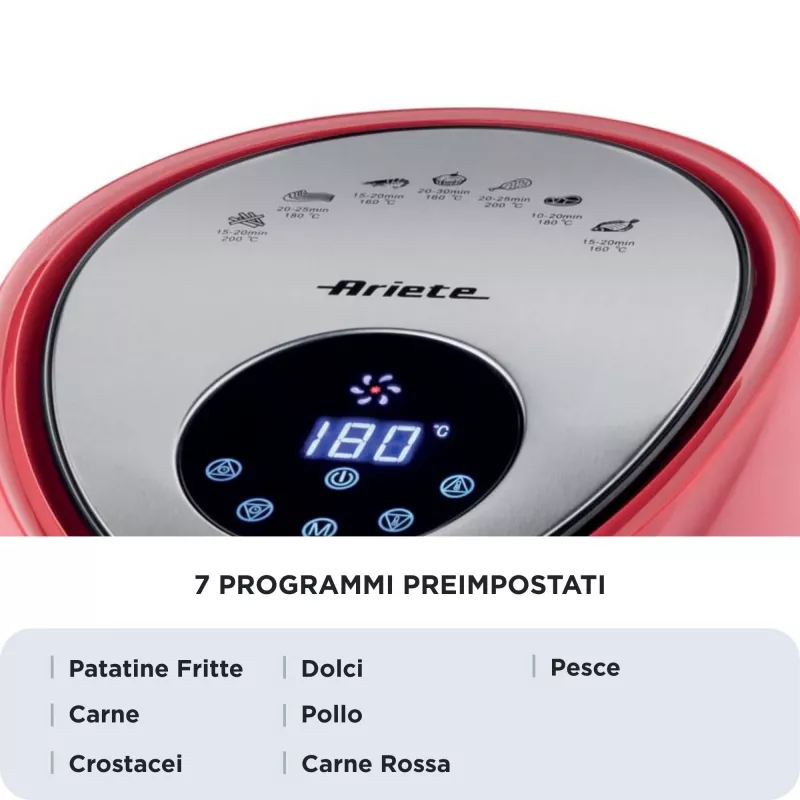 Ariete 4618 Airy Fryer XXL - Heißluftfritteuse - Braten Sie 2,5 kg Pommes frites - 7 Liter - Kochen ohne Öl und Fett - 1800 Watt - Rot