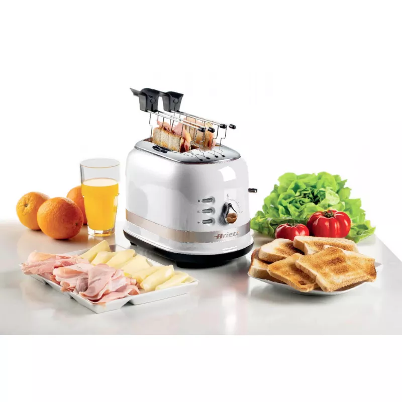 Ariete 149 Modern weißer Toaster mit Zange für 2 Scheiben Brot, Sandwich oder Toast – 6 Bräunungsstufen – Auftaufunktion – Modern Linie – Weiß