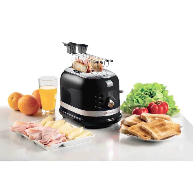 Ariete 149 Modern weißer Toaster mit Zange für 2 Scheiben Brot, Sandwich oder Toast - 6 Bräunungsstufen - Auftauen - Modern Linie - Schwarz