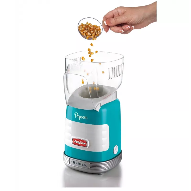 Ariete 2956, Pop Corn Party Time, Popcornmaschine, bringt 60 g Mais für Popcorn in 2 Minuten mit Heißluft zum Platzen, fettfrei, 1000 Watt, Blau