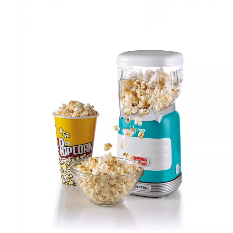 Ariete 2956, Pop Corn Party Time, Popcornmaschine, bringt 60 g Mais für Popcorn in 2 Minuten mit Heißluft zum Platzen, fettfrei, 1000 Watt, Blau