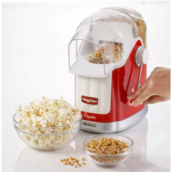 Ariete 2958 Pop Corn Maker Party Time, Popcornmaschine mit Hebel, 1100 Watt, Kapazität 600 g, fettfreie Heißluftzubereitung, Rot