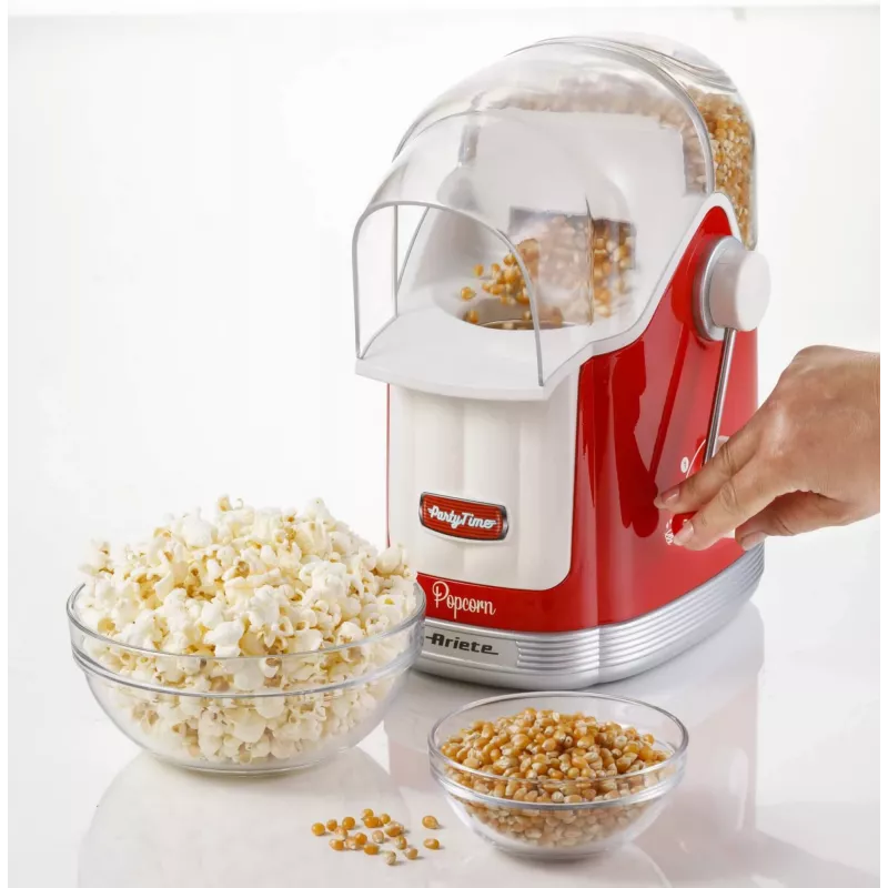 Ariete 2958 Pop Corn Maker Party Time, Popcornmaschine mit Hebel, 1100 Watt, Kapazität 600 g, fettfreie Heißluftzubereitung, Rot