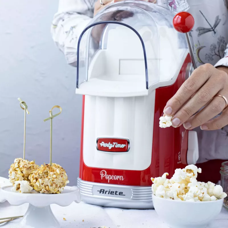 Ariete 2958 Pop Corn Maker Party Time, Popcornmaschine mit Hebel, 1100 Watt, Kapazität 600 g, fettfreie Heißluftzubereitung, Rot